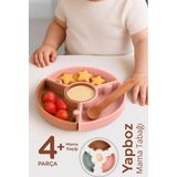 Meleni Baby Puzzle Mama Tabağı Kaşık Seti - Silikon Vakum Tabanlı Yapboz Mama Tabağı Silikon Kaşık - Pembe Kahve