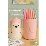 Meleni Baby Sevimli Figürlü Kalemlik - Organizer Kalem Kutusu Kalem Silgi Düzenleyici Saklama Kutusu Pembe