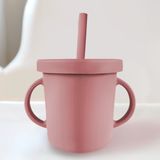Meleni Baby Sızdırmaz Kapaklı Silikon Pipetli Bebek Alıştırma Bardağı Silikon Bebek Beslenme Bardağı-Pembe 7,5 cm Kapasite
