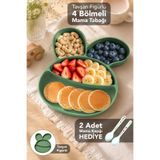 Meleni Baby Tavşan Figürlü Beslenme Seti - 4 Bölmeli Bebek Yemek Kasesi Yeşil 2 Adet Mama Kaşığı Hediyeli