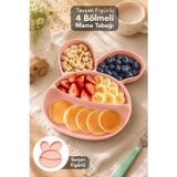 Meleni Baby Tavşan Figürlü Beslenme Tabağı - 4 Bölmeli Bebek Yemek Kasesi Mama Kabı Pembe