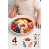 Meleni Baby Vakumlu Silikon Puzzle Mama Tabağı - Vakum Tabanlı 4 Bölmeli Bebek Yapboz Mama Tabağı 4 Renk