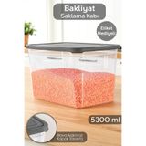Meleni Home 1 Adet Etiketli Derin Erzak Saklama Kabı - Bakliyat Un Kabı Büyük Boy Erzak Kutusu 5300 ml Şeffaf
