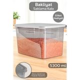 Meleni Home 1 Adet Etiketli Derin Erzak Saklama Kabı - Büyük Boy Un Bakliyat Kabı Erzak Kutusu Antrasit 5300 ml
