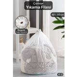 Meleni Home 1 Adet İpli Çamaşır Yıkama Filesi - Koruyucu Çamaşır Yıkama Torbası 40x60 cm Beyaz