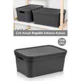 Meleni Home 1 Adet Kapaklı Dekoratif Piramit Saklama Kutusu - Dolap Düzenleyici Organizer 10,8 Litre Antrasit