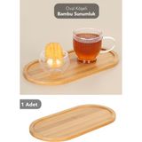 Meleni Home 1 Adet Oval Bambu Sunumluk - Yağdanlık Altlığı Sabunluk Standı Kahvaltı Sunum Tabağı Servis Tepsisi