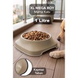 Meleni Home 1 Lt Kaymaz Taban Kedi Köpek Mama Kabı - XL Mega Boy Evcil Hayvan Su Kabı Mama Kasesi Bej