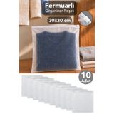Meleni Home 10 Adet 30x30cm Fermuarlı Düzenleyici - Bavul Valiz Seyahat Organizer Çok Amaçlı Şeffaf Buzlu Poşet