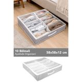 Meleni Home 10 Bölmeli Ayakkabı Organizeri -Dolap İçi Düzenleyici Ayakkabı Hurcu 58x58x12