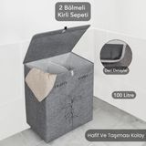 Meleni Home 100 Litre Kapasiteli Keçe Deri Çok Amaçlı Katlanır Çamaşır Sepeti Oyuncak Saklama Hurcu Gri 53x33x60