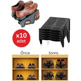 Meleni Home 10'lu Çiftli Ayakkabı Düzenleyici Rampa Siyah İç İçe Geçme Özelliği ile Pratik Çözüm