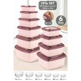 Meleni Home 10'lu Kare Çizgili Mikrodalga Kapak Saklama Kabı - Mikrodalgaya Uygun Düzenleyici Gıda Kabı Pembe