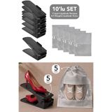 Meleni Home 10'lu Set - 5 Adet Ayarlı Ayakkabı Rampası ve 5 Adet Ayakkabı Düzenleyici Saklama Hurcu