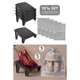 Meleni Home 10'lu Set - 5 Adet Çiftli Ayakkabı Rampası ve 5 Adet Ayakkabı Düzenleyici Hurc