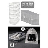 Meleni Home 10'lu Set - 5 Adet Erkek Ayakkabı Kutusu Ve 5 Adet Ayakkabı Saklama Hurcu Düzenleyici Organizer Şeffaf