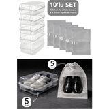 Meleni Home 10'lu Set - 5 Adet Erkek Ayakkabı Kutusu ve 5 Adet Plastik Ayakkabı Saklama Hurcu Düzenleyici Organizer