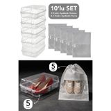 Meleni Home 10'lu Set - 5 Adet Kadın Ayakkabı Kutusu ve 5 Adet Ayakkabı Saklama Hurcu Düzenleyici Organizer