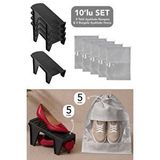 Meleni Home 10'lu Set - 5 Tekli Ayakkabı Rampası Ve 5 Ayakkabı Organizer Hurc Siyah