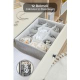 Meleni Home 12 Bölmeli Çekmece İçi Düzenleyici - Çok Amaçlı Dolap Düzenleyici Çamaşır Çorap Organizer 31x25x12cm