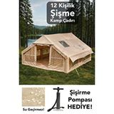 Meleni Home 12 Kişilik Şişme Kamp Çadırı - 4 Mevsim Su Geçirmez Pencereli Kamp Çadırı 300X400 cm - Bej