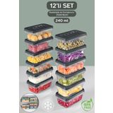 Meleni Home 12 Parça Gıda Erzak Saklama Kabı Seti Mikrodalga Uyumlu Düzenleyici Organizer 240ml - Antrasit
