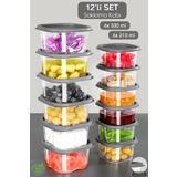 Meleni Home 12'li Kare Erzak Gıda Saklama Kabı - Mikrodalga Derin Dondurucu Saklama Kabı 6X(210-330)ML Antrasit