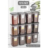 Meleni Home 12'li Set Melly Sızdırmaz Kapaklı Kare Erzak Saklama Kabı Antrasit 12 x 1.10 Lt Etiketli
