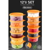 Meleni Home 12'li Yuvarlak Gıda Saklama Kabı Seti - Organizer Düzenleyici Erzak Kabı 12X250ML Turuncu
