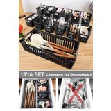 Meleni Home 13 Parça Modüler Çekmece İçi Organizer Set - Banyo Mutfak Makyaj Aksesuar Ofis Düzenleyici Siyah