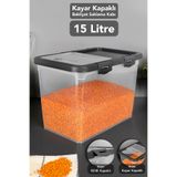Meleni Home 15 Lt Kayar Kapaklı Bakliyat Saklama Kabı - Sürgülü Kilitli Kapak Şeker Un Kabı Erzak Kabı Gri
