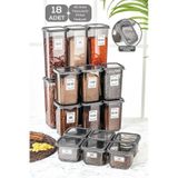 Meleni Home 18'li Multi Set Elisa Etiketli Kare Erzak Saklama Kabı Seti Antrasit 6x(0,50 Lt-1,10 Lt -1,70 Lt)