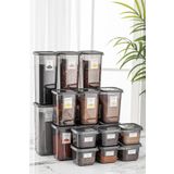 Meleni Home 18'li Pino Baharatlık Erzak Saklama Kabı - Kapaklı Kare Baharat Takımı 6x 0,50 Lt-1,10 Lt-1,70 Lt