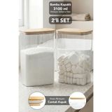 Meleni Home 2 Adet Aura Deterjan Saklama Kutusu - Hava Almaz Bambu Kapak Toz Tablet Deterjan Saklama Kabı 3,1 Lt
