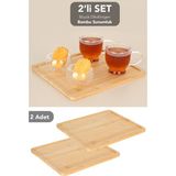 Meleni Home 2 Adet Büyük Boy Bambu Sunumluk - Dikdörtgen Peynir Kahvaltılık Servis Tabağı Sunum Tepsisi 23x20 cm
