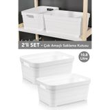 Meleni Home 2 Adet Dekoratif Piramit Saklama Kutusu - Dolap İçi Düzenleyici Organizer Kutu 10,8 Litre Beyaz