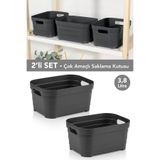 Meleni Home 2 Adet Dekoratif Piramit Saklama Kutusu - Dolap Içi Düzenleyici Organizer Kutu 3,8 Litre Antrasit