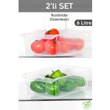 Meleni Home 2 Adet Dolap Içi Buzdolabı Düzenleyici - Meyve Sebze Saklama Kabı Buzdolabı Organizer Sepet 6 Litre