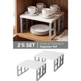 Meleni Home 2 Adet Dolap Içi Organizer Raf - Mutfak Banyo Deterjanlık Çok Amaçlı Tezgah Üstü Düzenleyici Beyaz - 30 x 30 cm