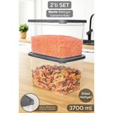 Meleni Home 2 Adet Etiketli Derin Erzak Saklama Kabı - Bakliyat Şeker Un Kabı Gıda Erzak Kutusu 3700 ml Şeffaf - 3,7 lt - Gri