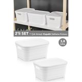 Meleni Home 2 Adet Kapaklı Dekoratif Piramit Saklama Kutusu - Dolap Düzenleyici Organizer 3,8 Litre Beyaz