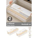 Meleni Home 2 Adet Pencereli Baza Altı Hurcu - Çizgili Çok Amaçlı Yastık Kıyafet Saklama Organizer 70x32x20 Beyaz
