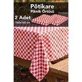 Meleni Home 2 Adet Pötikare Desenli Masa Örtüsü - Piknik Kamp Çok Amaçlı Sofra Bezi Dekoratif Örtü 160x160cm Kırmızı