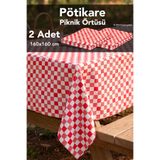Meleni Home 2 Adet Pötikare Desenli Masa Örtüsü - Piknik Kamp Çok Amaçlı Sofra Bezi Dekoratif Örtü 160x160cm