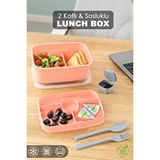 Meleni Home 2 Katlı Bölmeli Beslenme Kabı - Yemek Taşıma Saklama Kabı Diyet Lunch Box Sosluk Kaşık Çatal Pembe