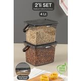 Meleni Home 2 Parça Deterjan , Un ve Bakliyat Saklama Kabı-Erzak Saklama Kutusu Platin 2 x 4 Lt