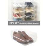 Meleni Home 20 Adet Erkek Ayakkabı Kutusu - Şeffaf Ayakkabı Düzenleyici Saklama Kutusu Organizer Seyahat Kutusu