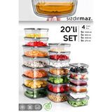 Meleni Home 20'li Kare Sızdırmaz Saklama Kabı Seti - Düzenleyici Erzak Kabı 5x(275-500-850-1350)ml Antrasit