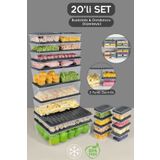 Meleni Home 20'li Mikrodalga Uyumlu Organizer Set Düzenleyici Gıda Erzak Saklama Kabı Derin ve Sığ Antrasit