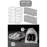 Meleni Home 20'li Set - 10 Adet Erkek Ayakkabı Kutusu Ve 10 Adet Ayakkabı Saklama Hurcu Düzenleyici Organizer Şeffaf